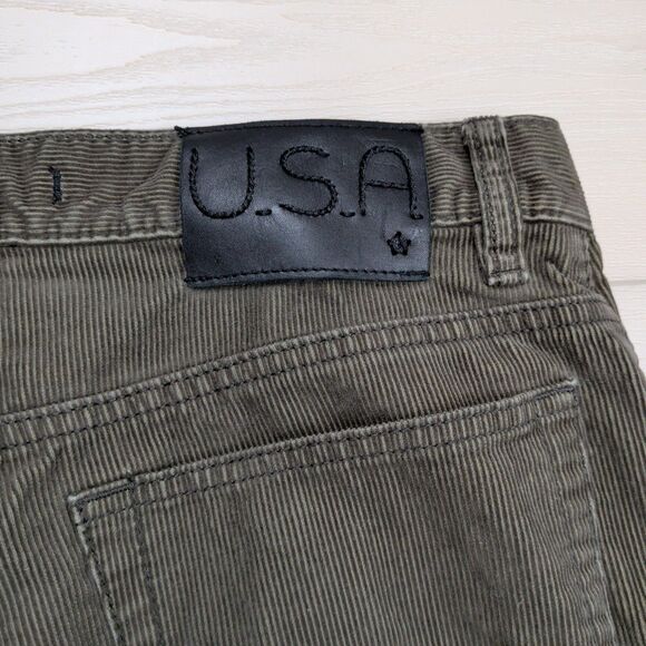 John Varvatos Bowery Corduroy Pants Mens 32x33 Button Fly Olive Green Brown EUC - Picture 5 of 11